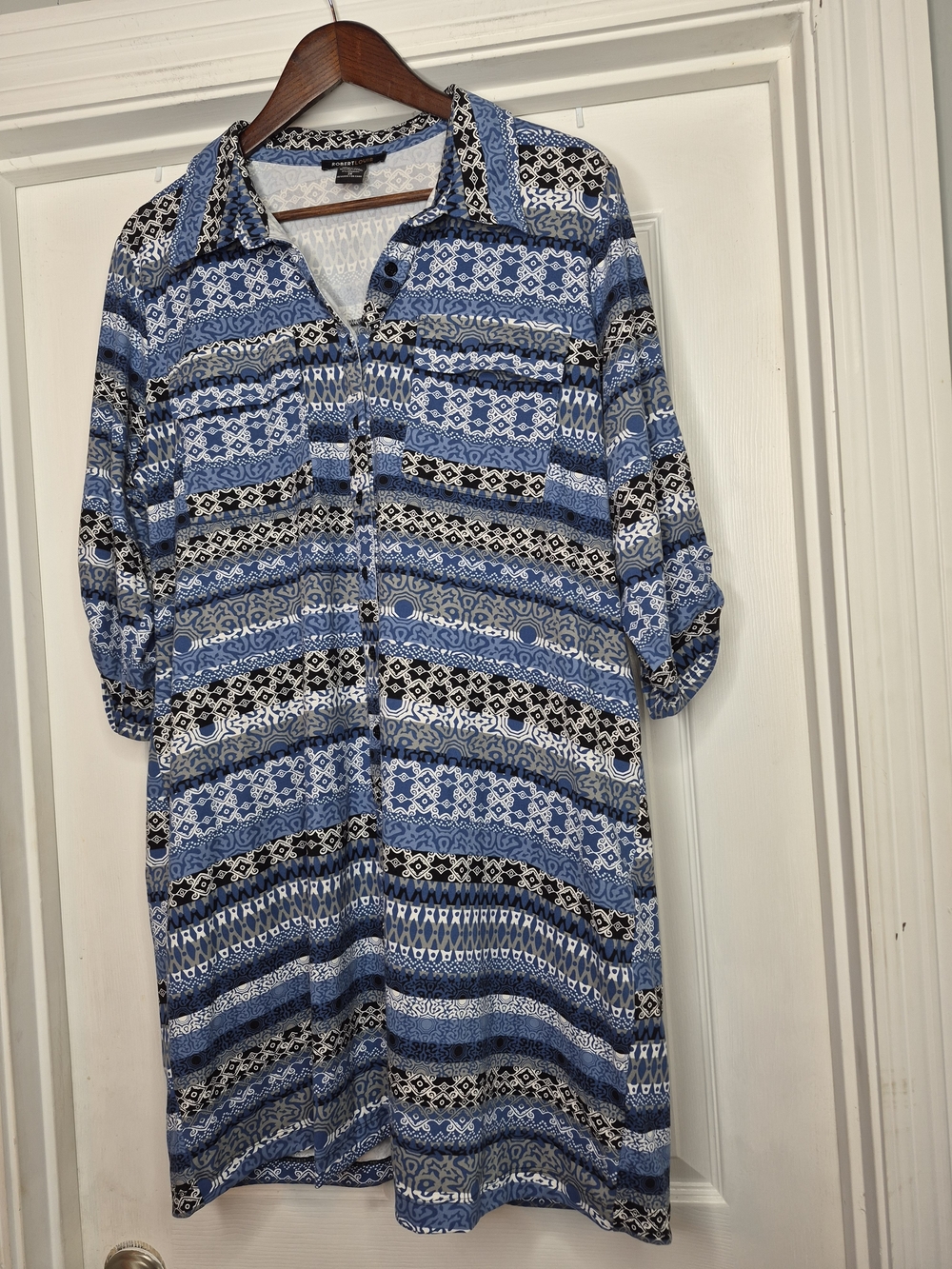 Robert Louis Blue and Black Patterned Shirt Dress 2x
